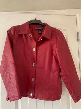 Dialogue Red Quilted Faux Leather Jacket